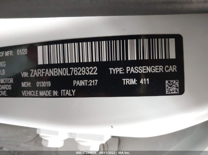 2020 ALFA ROMEO GIULIA TI - ZARFANBN0L7629322