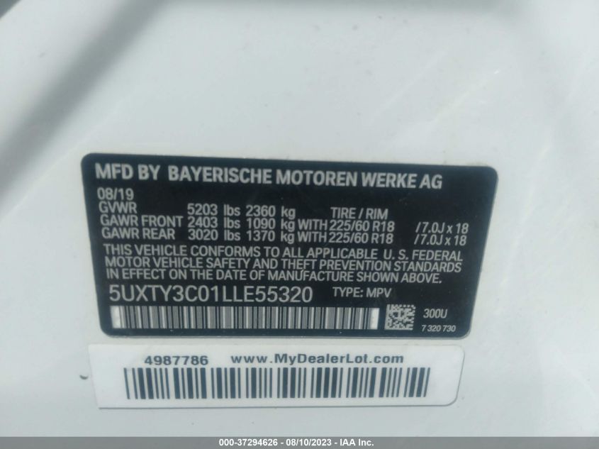 5UXTY3C01LLE55320 2020 BMW X3, photo no. 9