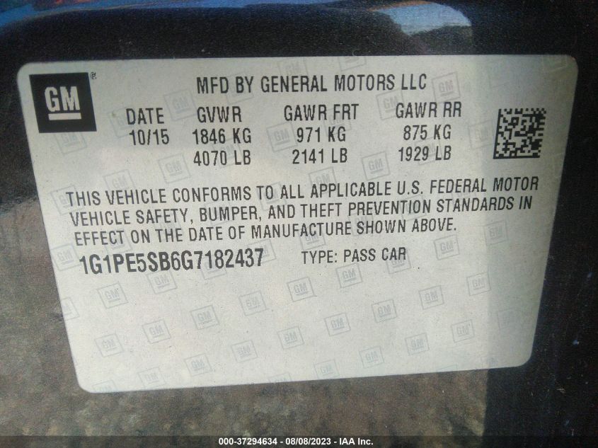2016 CHEVROLET CRUZE LIMITED LT - 1G1PE5SB6G7182437