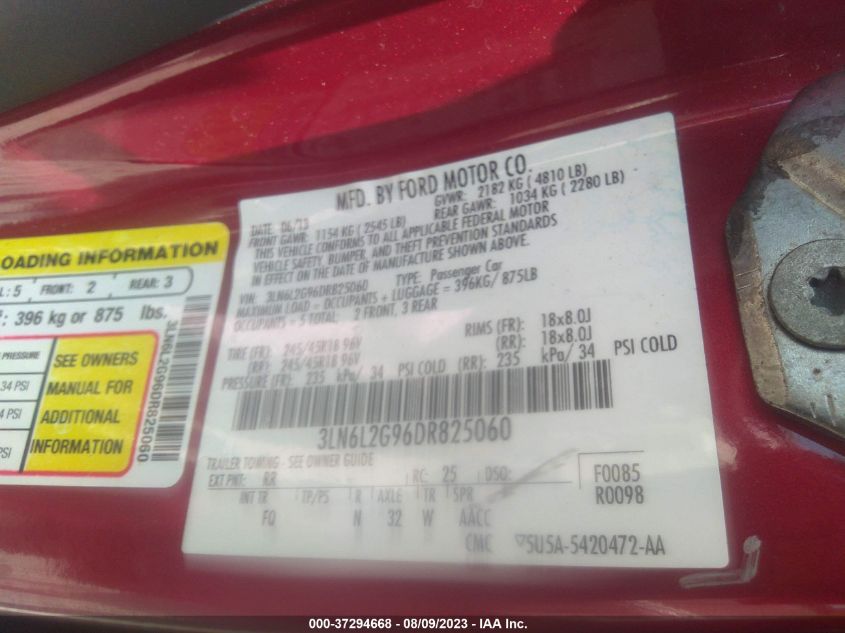 2013 LINCOLN MKZ - 3LN6L2G96DR825060