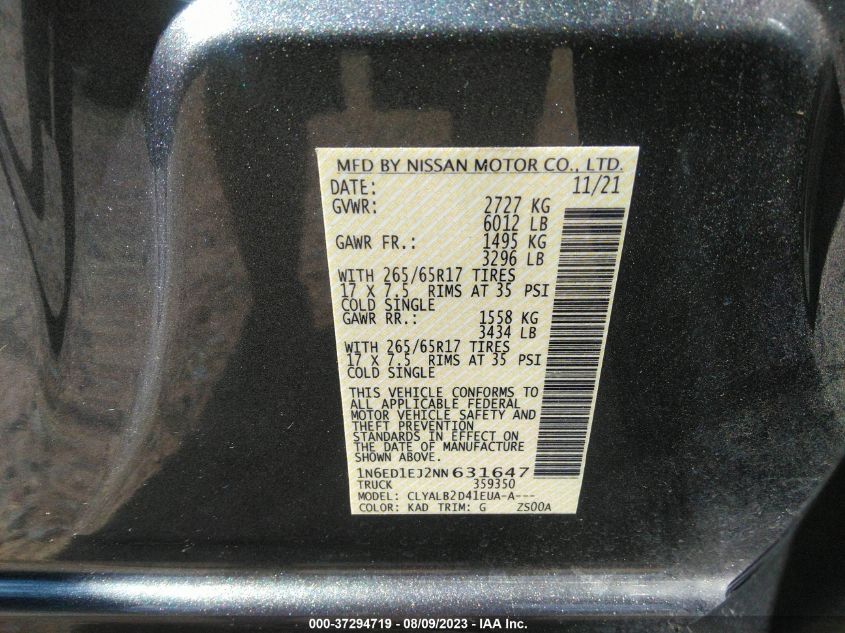 2022 NISSAN FRONTIER SV - 1N6ED1EJ2NN631647