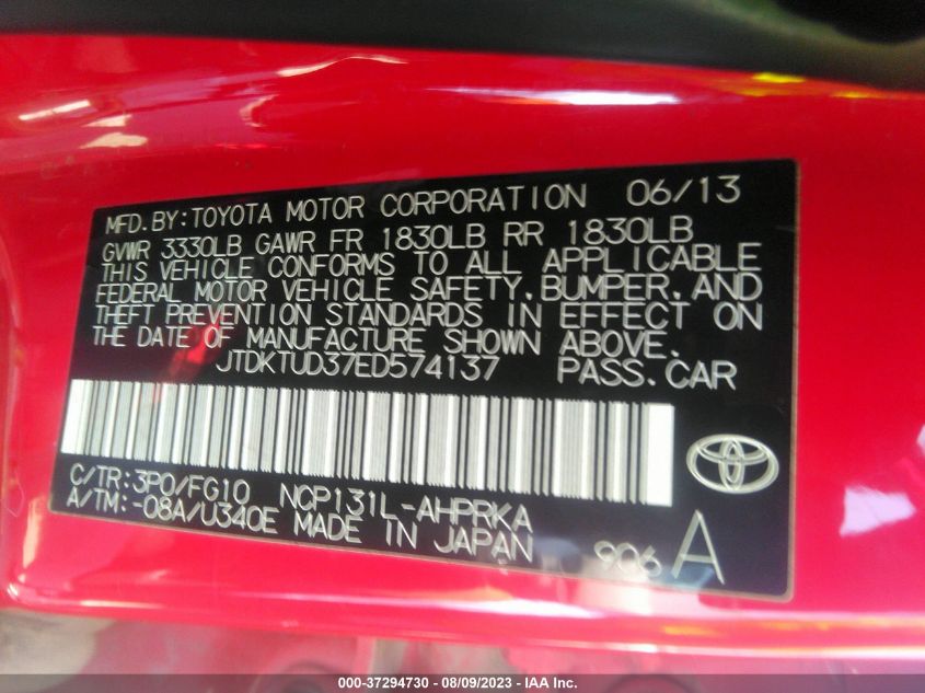 2014 TOYOTA YARIS L/SE/LE - JTDKTUD37ED574137