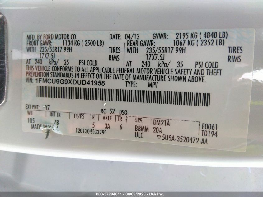 2013 FORD ESCAPE SE - 1FMCU9G9XDUD41958