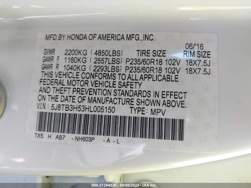 2017 ACURA RDX W - 5J8TB3H53HL005150