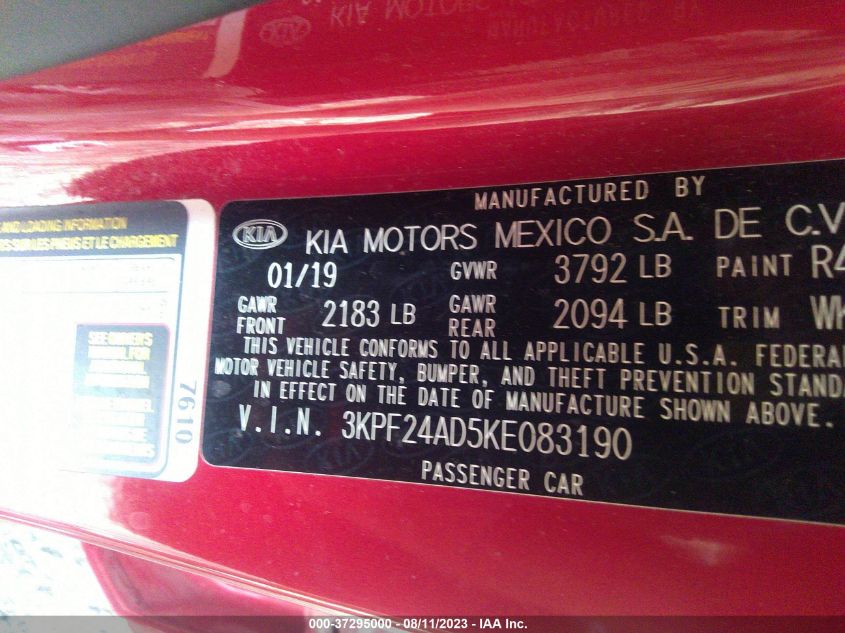 2019 KIA FORTE LXS - 3KPF24AD5KE083190