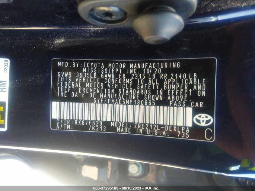 2021 TOYOTA COROLLA LE - 5YFEPMAE5MP180865