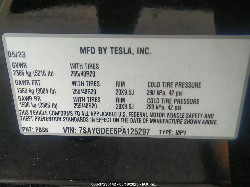 2023 TESLA MODEL Y LONG RANGE - 7SAYGDEE6PA125297