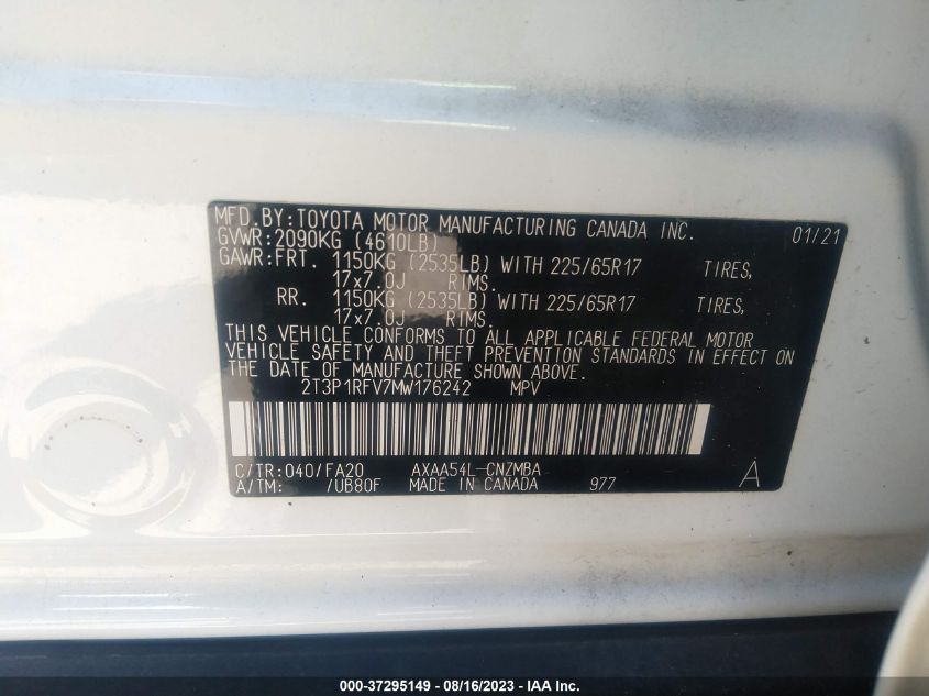 2021 TOYOTA RAV4 XLE - 2T3P1RFV7MW176242