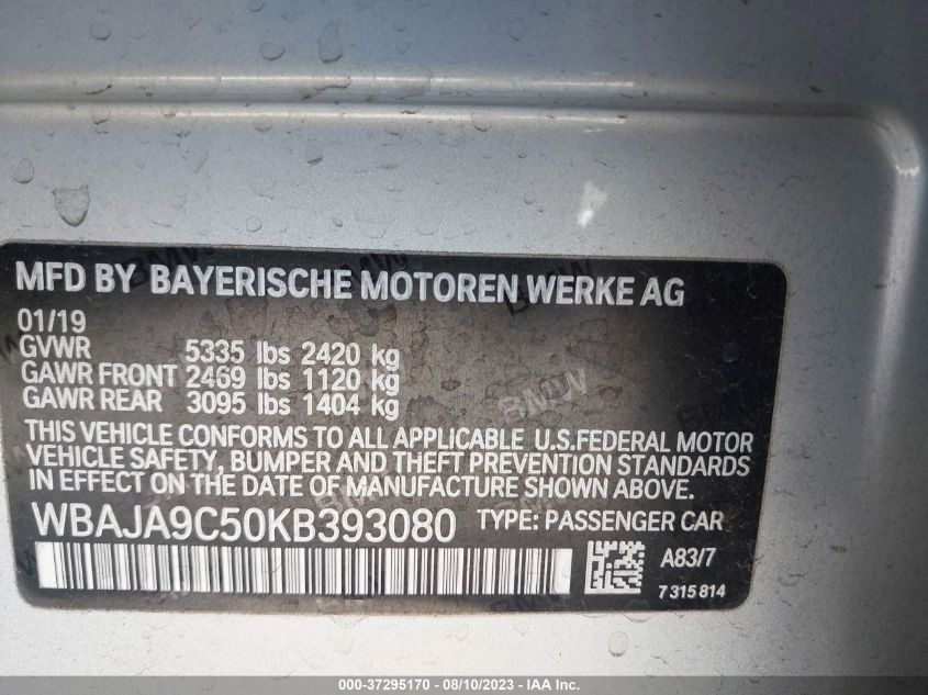 2019 BMW 5 SERIES 530E IPERFORMANCE - WBAJA9C50KB393080