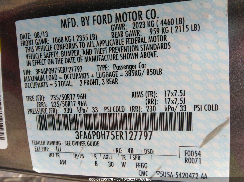 2014 FORD FUSION SE - 3FA6P0H75ER127797