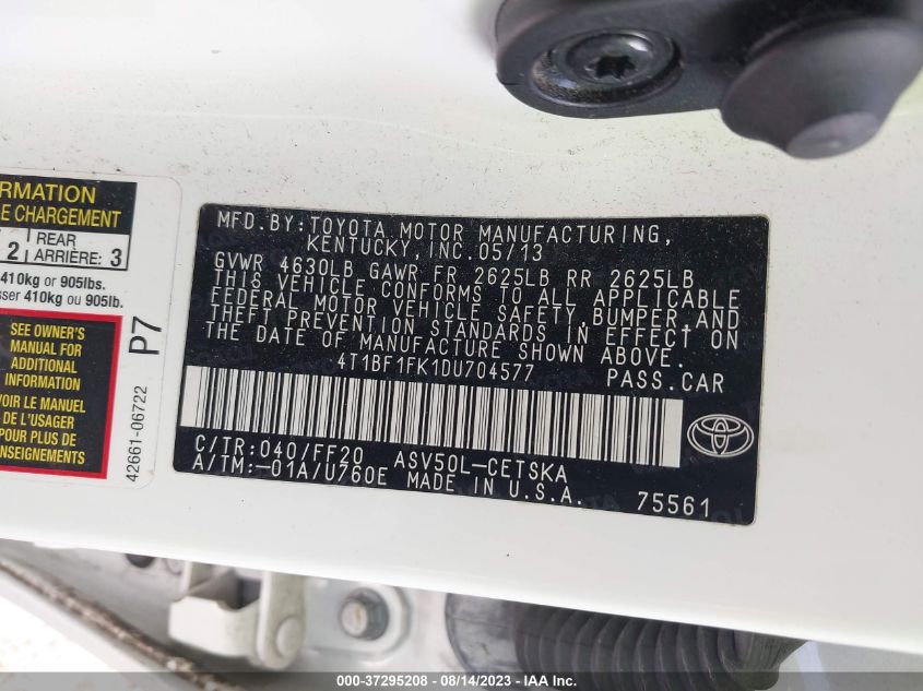 2013 TOYOTA CAMRY L/LE/SE/XLE - 4T1BF1FK1DU704577