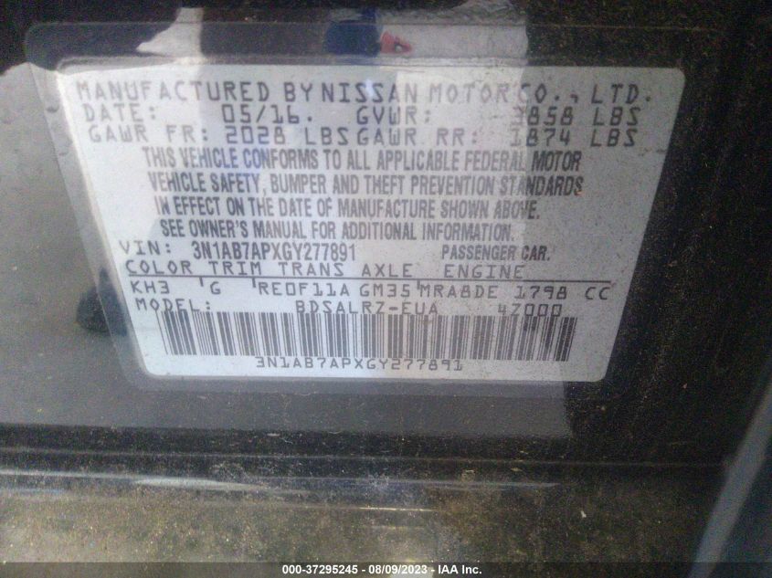 2016 NISSAN SENTRA SR/SL/S/SV/FE+ S - 3N1AB7APXGY277891