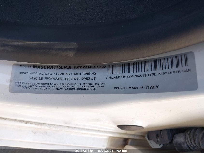 VIN ZAM57XSA4M1362778 2021 MASERATI GHIBLI