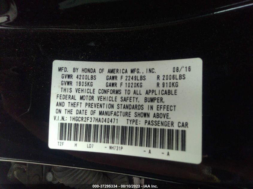 2017 HONDA ACCORD SEDAN LX - 1HGCR2F37HA040471