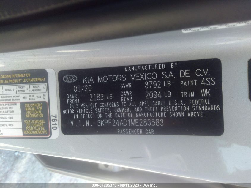 2021 KIA FORTE FE/LXS - 3KPF24AD1ME283583