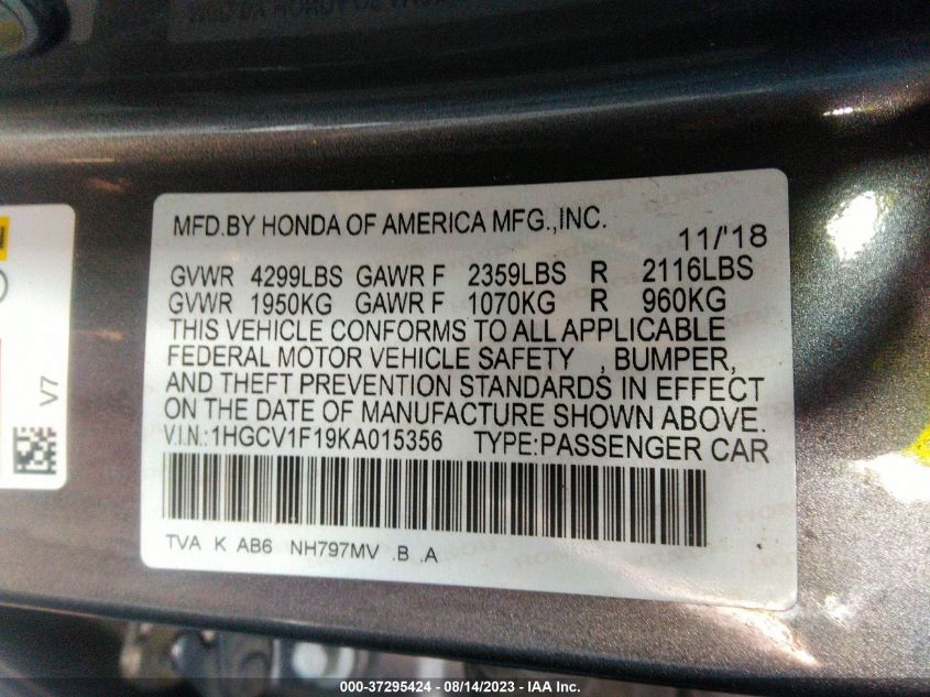 2019 HONDA ACCORD SEDAN LX 1.5T - 1HGCV1F19KA015356