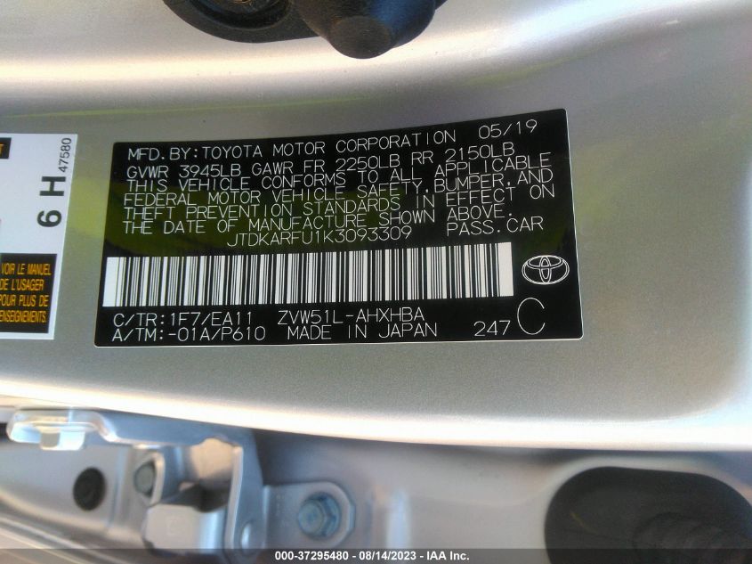 2019 TOYOTA PRIUS L ECO/LE/XLE/LIMITED - JTDKARFU1K3093309
