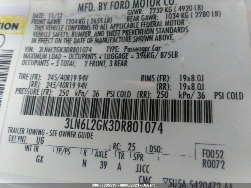 2013 LINCOLN MKZ - 3LN6L2GK3DR801074