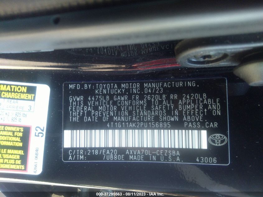 2023 TOYOTA CAMRY SE NIGHT SHADE/SE - 4T1G11AK2PU156895