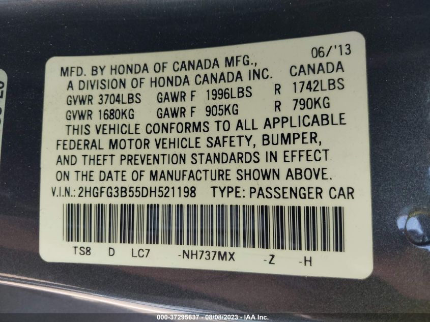 2013 HONDA CIVIC CPE LX 2HGFG3B55DH521198