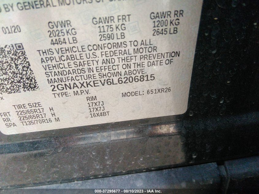 2020 CHEVROLET EQUINOX LT - 2GNAXKEV6L6206815