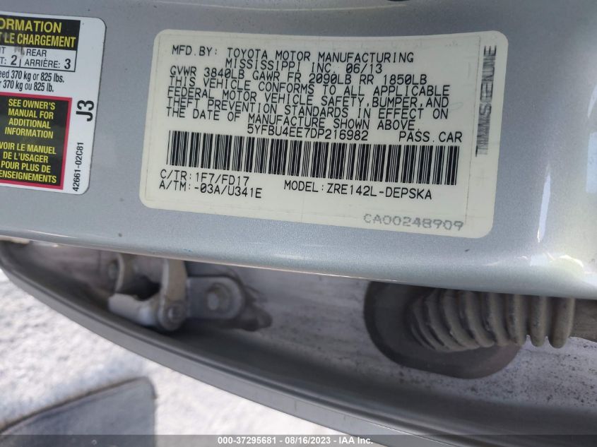 2013 TOYOTA COROLLA L/LE/S - 5YFBU4EE7DP216982