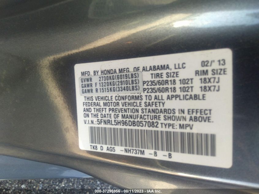 2013 HONDA ODYSSEY TOURING/TOURING ELITE - 5FNRL5H96DB057082