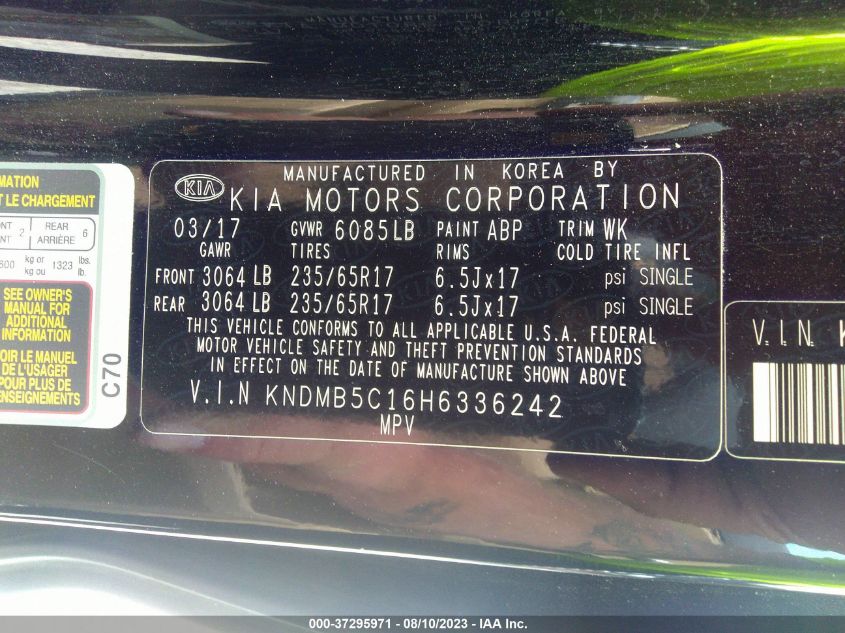 2017 KIA SEDONA LX - KNDMB5C16H6336242