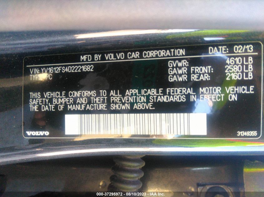 2013 VOLVO S60 T5 - YV1612FS4D2221682