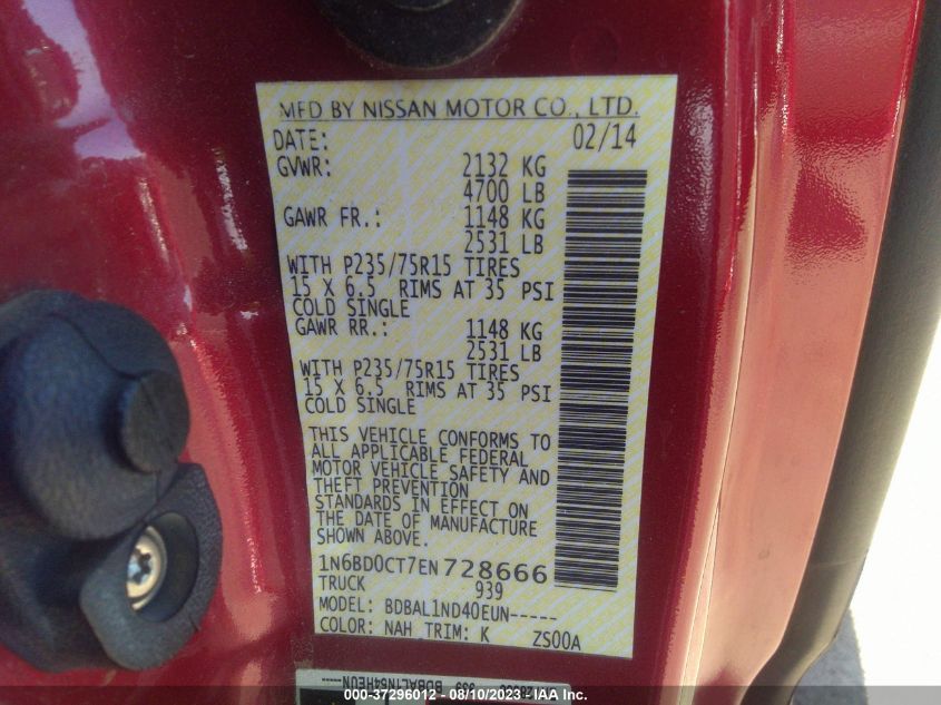 2014 NISSAN FRONTIER S - 1N6BD0CT7EN728666