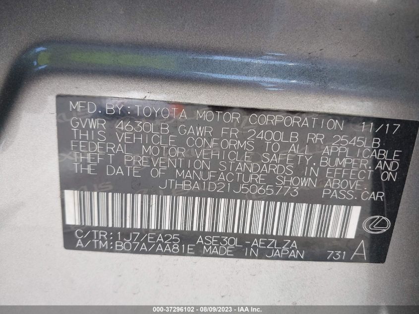2018 LEXUS IS IS 300 - JTHBA1D21J5065773