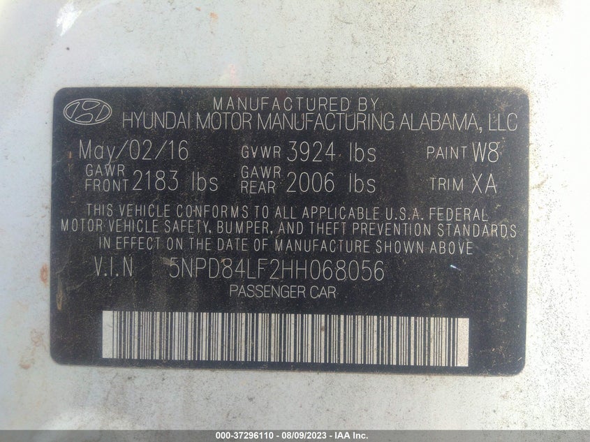 VIN 5NPD84LF2HH068056 2017 HYUNDAI ELANTRA SE