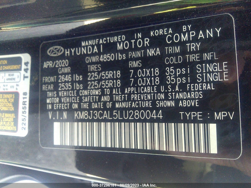 VIN KM8J3CAL5LU280044 2020 HYUNDAI TUCSON ULTIMATE