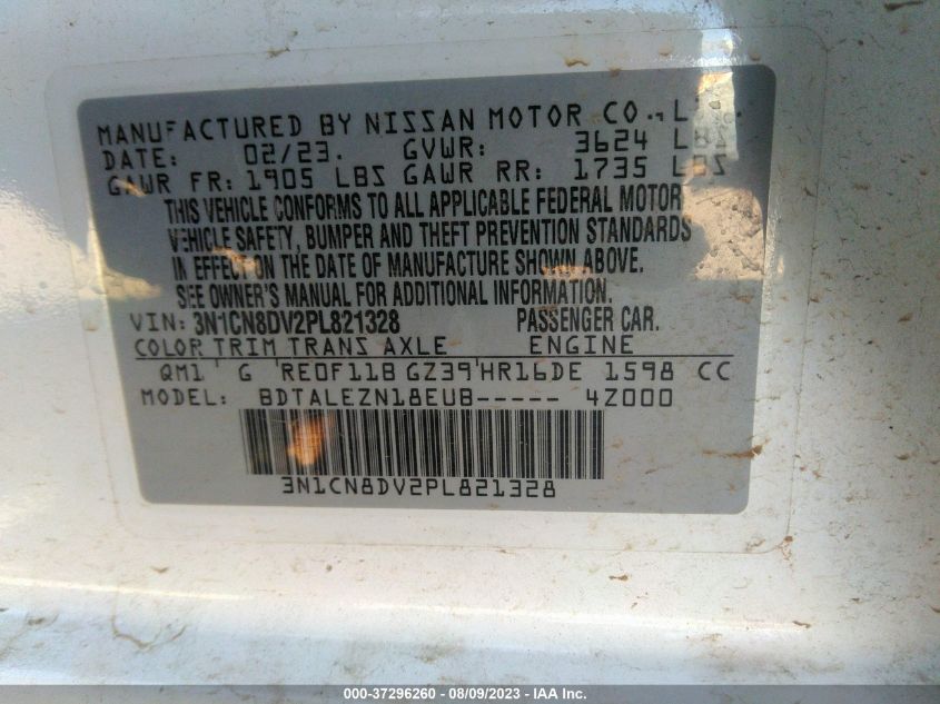 3N1CN8DV2PL821328 Nissan Versa S 9