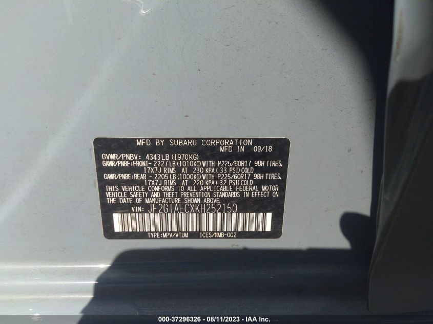 2019 SUBARU CROSSTREK PREMIUM - JF2GTAECXKH252150