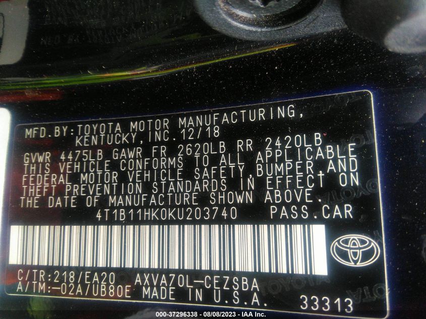 2019 TOYOTA CAMRY LE/SE/XLE/L - 4T1B11HK0KU203740