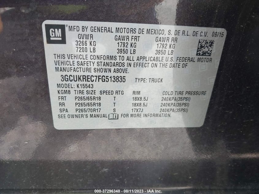 2015 CHEVROLET SILVERADO 1500 LT - 3GCUKREC7FG513835