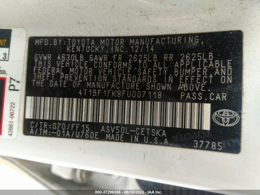 2015 TOYOTA CAMRY XLE/SE/LE/XSE - 4T1BF1FK8FU007118