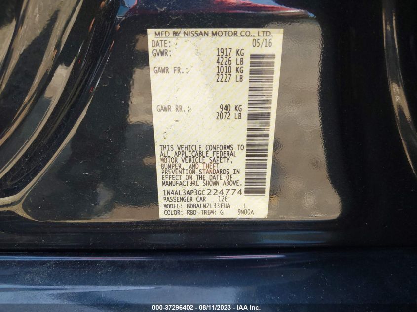 2016 NISSAN ALTIMA 2.5 SV - 1N4AL3AP3GC224774