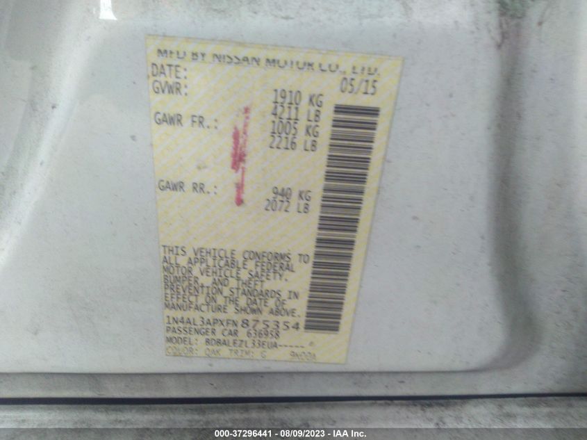 2015 NISSAN ALTIMA 2.5 - 1N4AL3APXFN875354