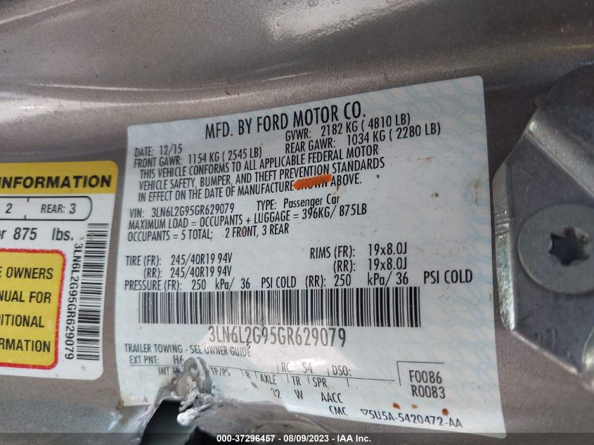 2016 LINCOLN MKZ - 3LN6L2G95GR629079
