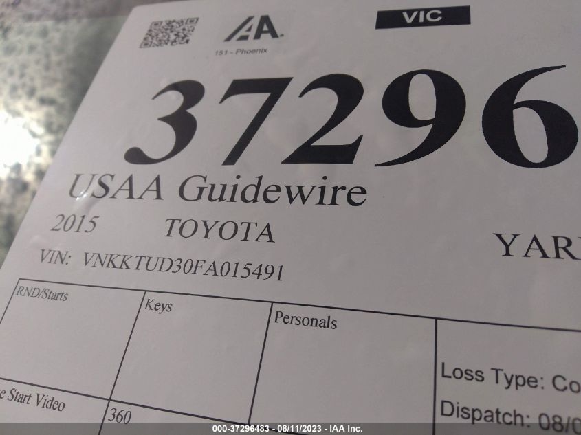 2015 TOYOTA YARIS L/SE/LE - VNKKTUD30FA015491
