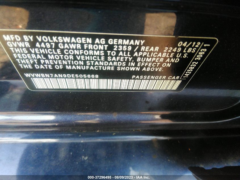 2013 VOLKSWAGEN CC SPORT - WVWBN7AN9DE505668
