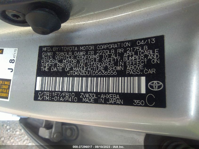 2013 TOYOTA PRIUS ONE/TWO/THREE/FOUR/FIVE - JTDKN3DU1D5636556