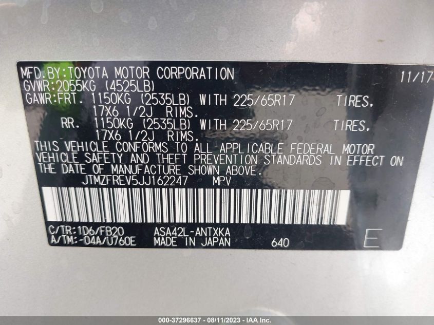 2018 TOYOTA RAV4 LE - JTMZFREV5JJ162247