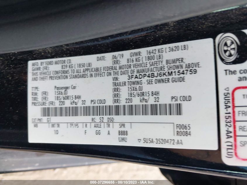 2019 FORD FIESTA SE - 3FADP4BJ6KM154759