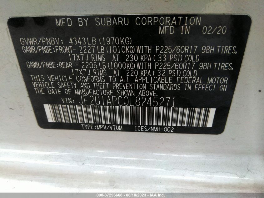 2020 SUBARU CROSSTREK PREMIUM - JF2GTAPC0L8245271
