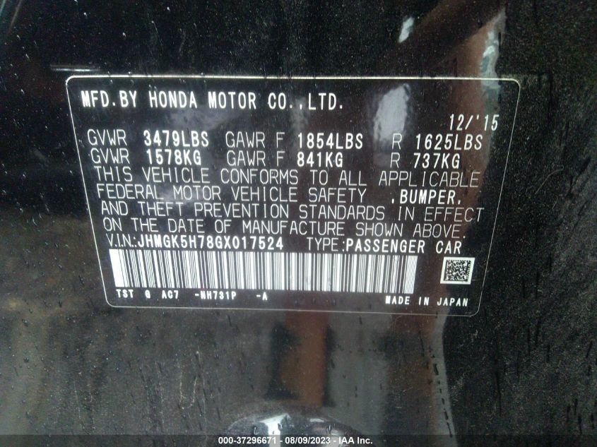 2016 HONDA FIT EX - JHMGK5H78GX017524