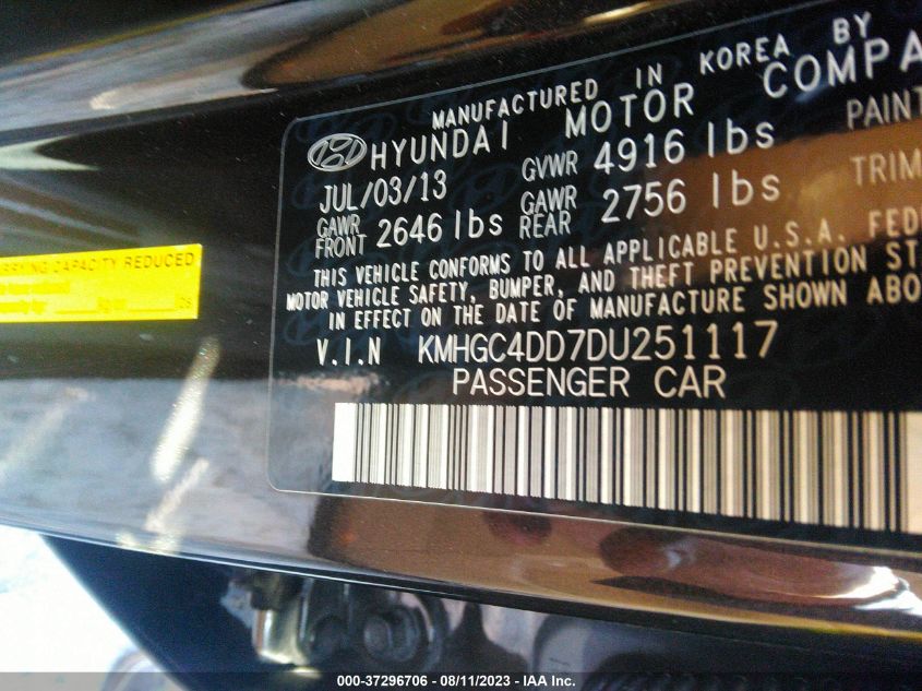 2013 HYUNDAI GENESIS 3.8L - KMHGC4DD7DU251117