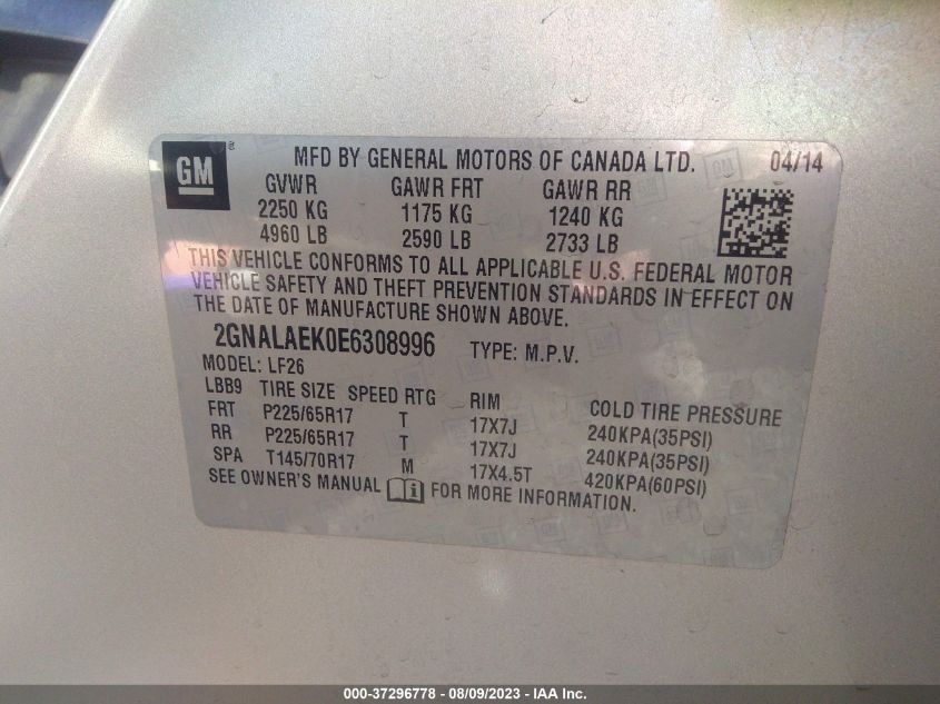2014 CHEVROLET EQUINOX LS - 2GNALAEK0E6308996